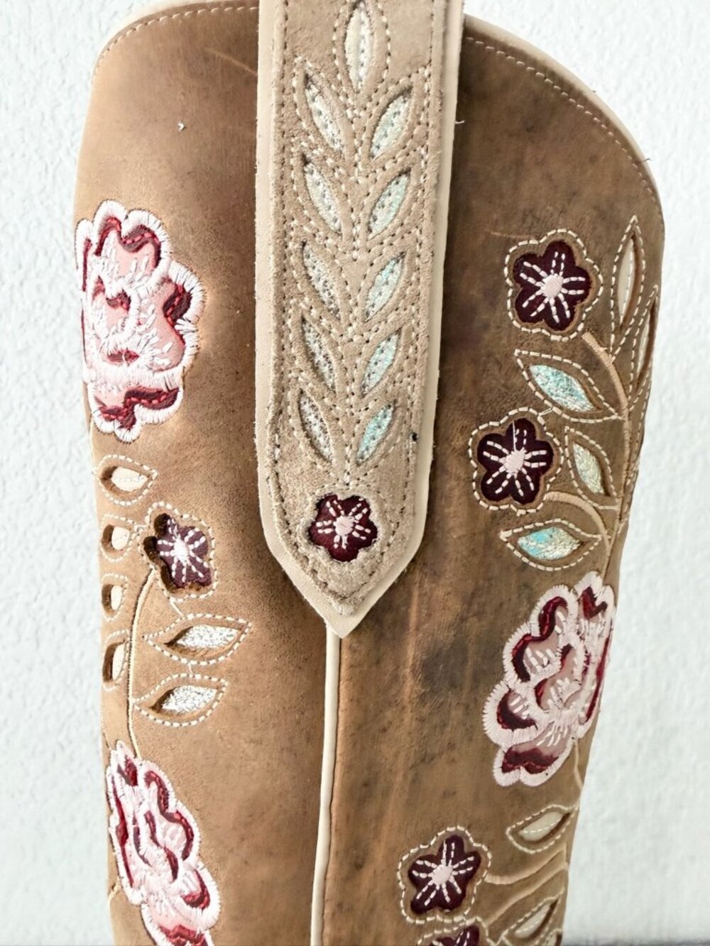 Lane KENZIE Cowboy Boots Womens 8 Latte Suede Floral Embroidery Western Tall - Picture 5 of 11